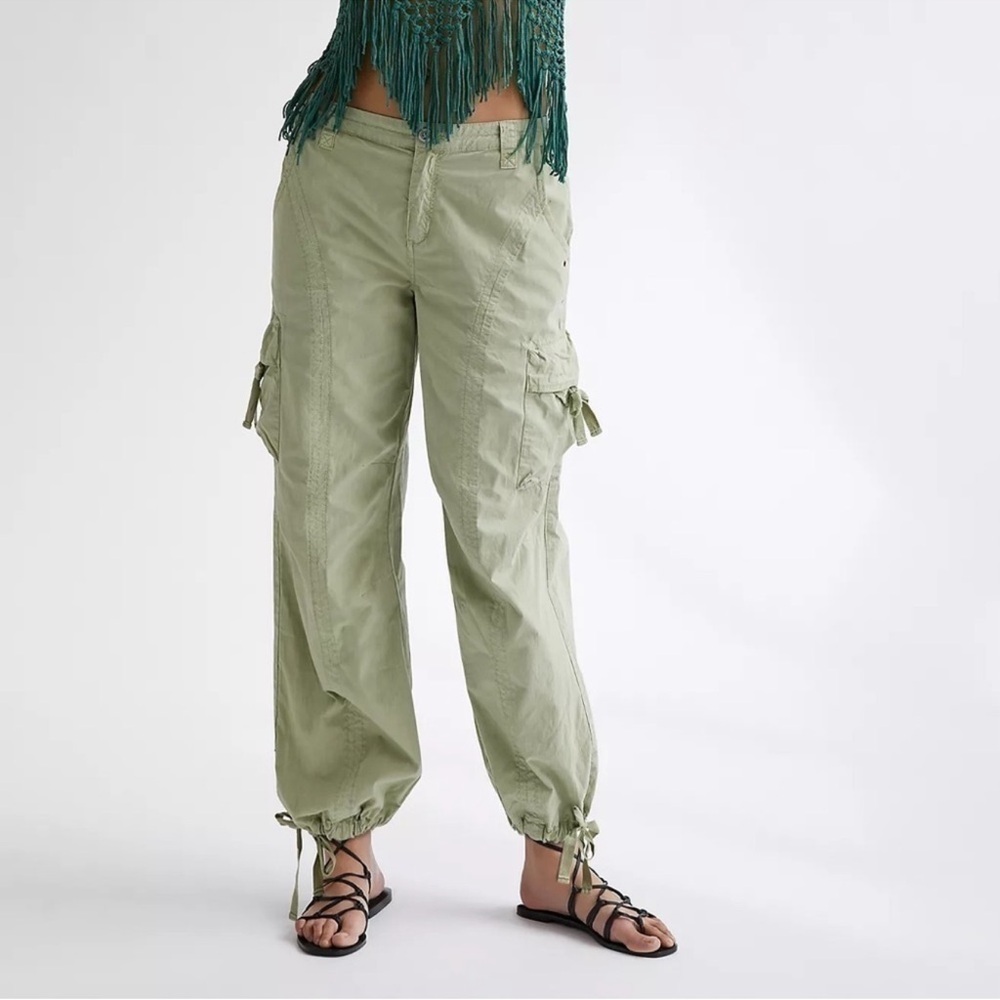 Anthropologie A+ Cargo Utility High Rise Wide Leg Pant Plus Size 26W Green Comfy